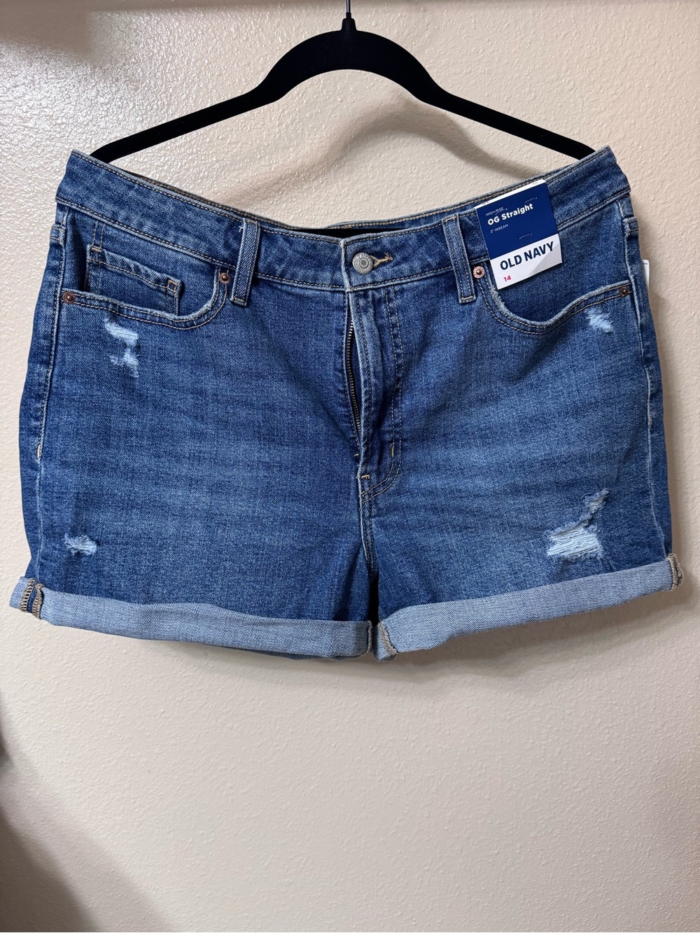 Old Navy Blue Distressed Rolled-Hem Denim Shorts